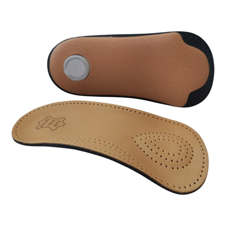Plantilla 3/4 Anatómica de Piel Natural Wabfeet — Soporte del Arco y Confort para Calzado Ajustado